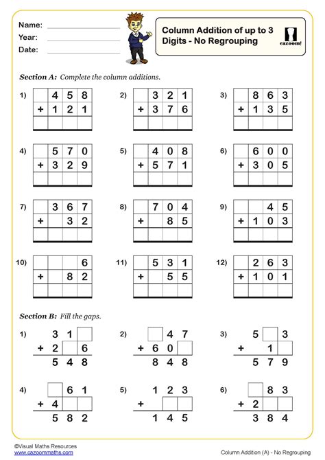 addition without regrouping grade 3|Column Addition with 3 Digits Worksheet .
